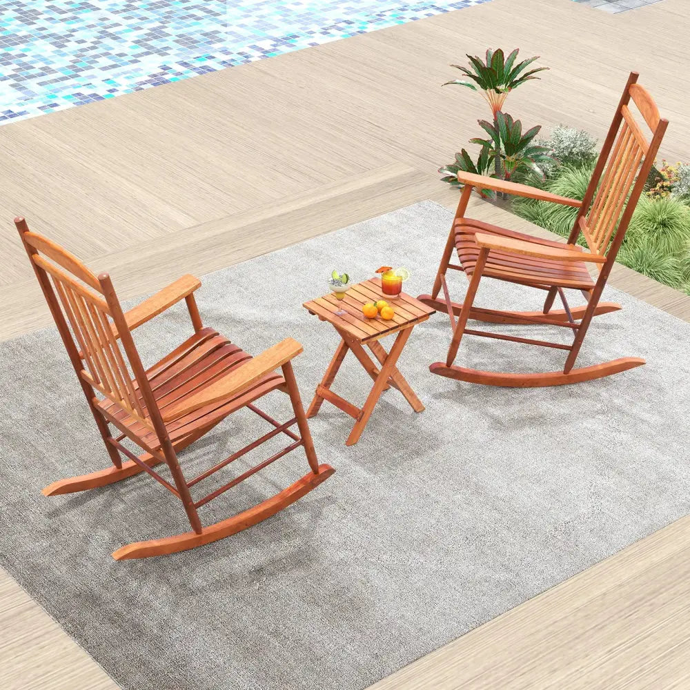 3-piece Outdoor Poplar Wood Rocking Bistro Set-Natural - Natural - Patio Conversation Sets