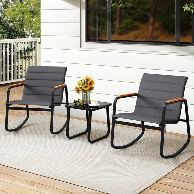 3 Piece Outdoor Rocking Bistro Set Porch Rocker Chairs-Gray - Gray - Patio Conversation Sets