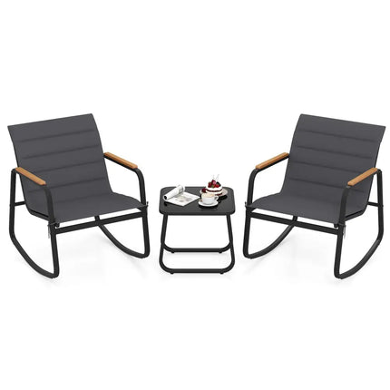 3 Piece Outdoor Rocking Bistro Set Porch Rocker ChairsGray - Oasis Home Essentials