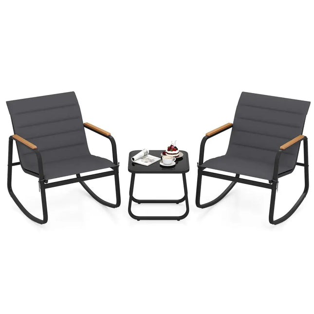 3 Piece Outdoor Rocking Bistro Set Porch Rocker ChairsGray - Oasis Home Essentials