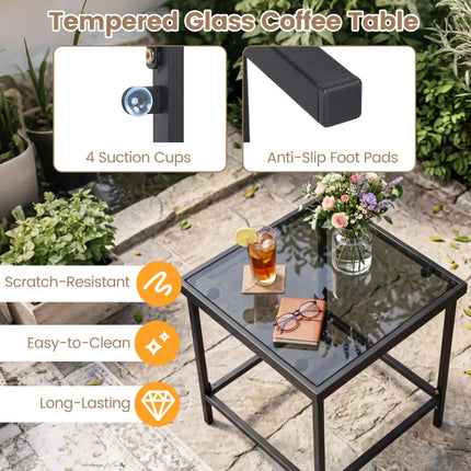 3-Piece Outdoor Rocking Bistro Set with Soft Cushions & Tempered Glass Table-Brown & Black - Patio Furniture Sets