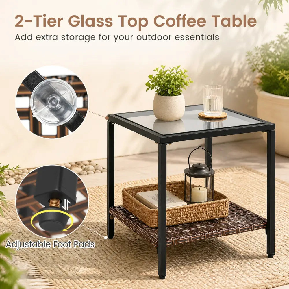 3-Piece Outdoor Rocking Chair Set-Brown - Brown - Patio Dining Sets