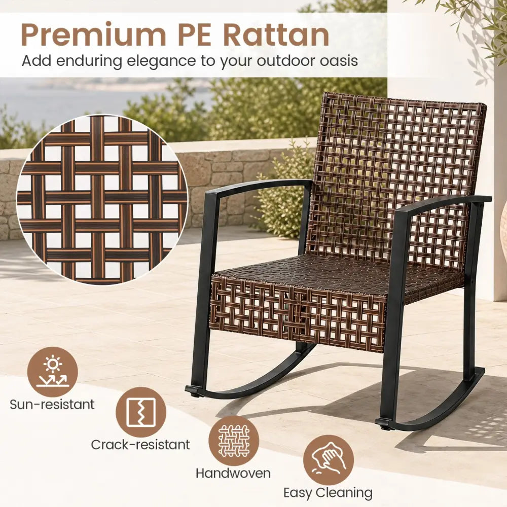 3-Piece Outdoor Rocking Chair Set-Brown - Brown - Patio Dining Sets
