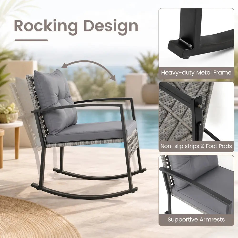 3-Piece Outdoor Rocking Chair Set for Garden-Gray - Gray - Patio Rocking Chairs & Gliders