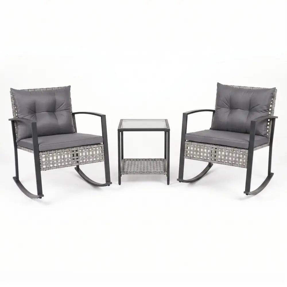 3-Piece Outdoor Rocking Chair Set for Garden-Gray - Gray - Patio Rocking Chairs & Gliders