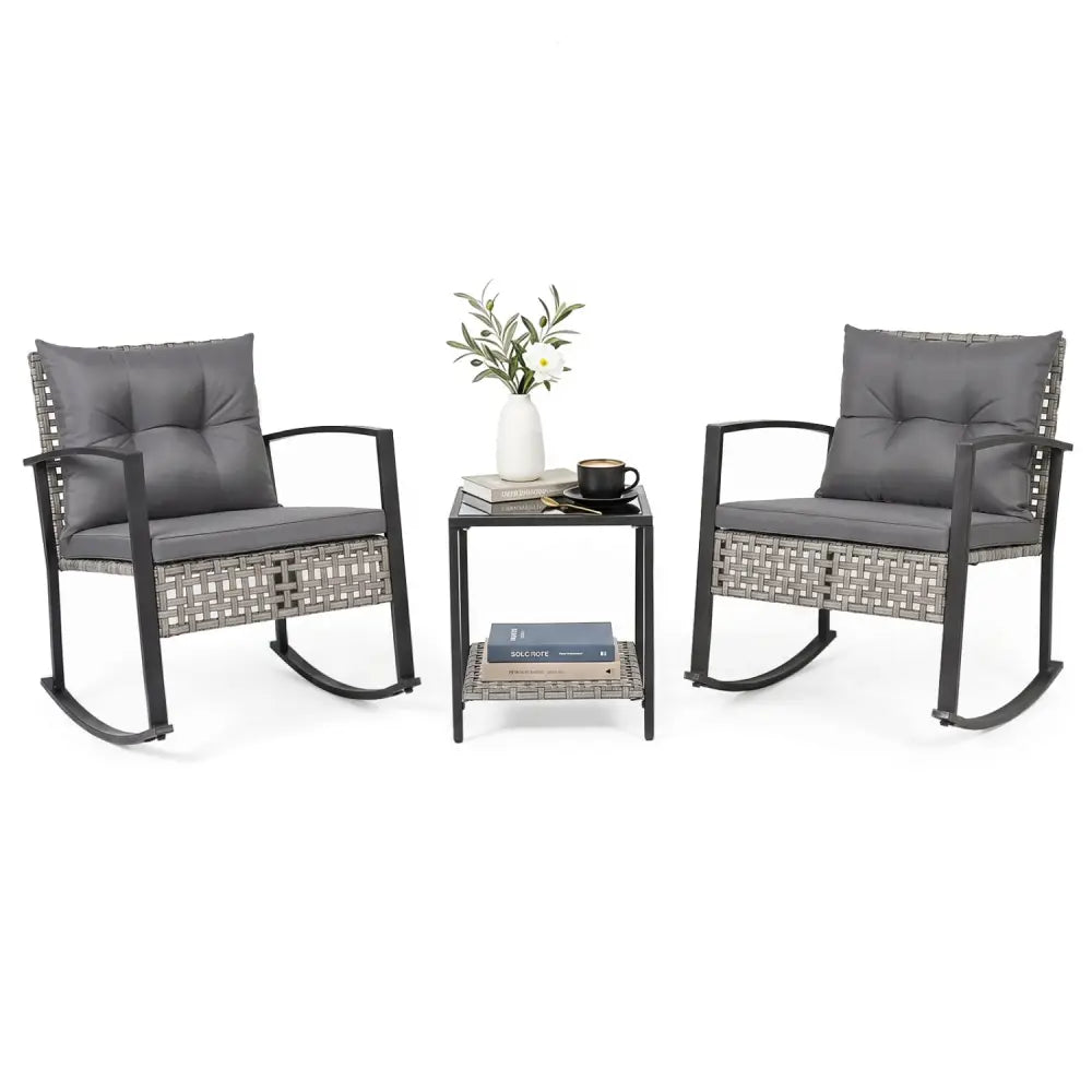3-Piece Outdoor Rocking Chair Set for Garden-Gray - Gray - Patio Rocking Chairs & Gliders