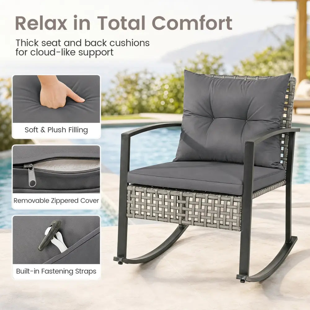 3-Piece Outdoor Rocking Chair Set for Garden-Gray - Gray - Patio Rocking Chairs & Gliders