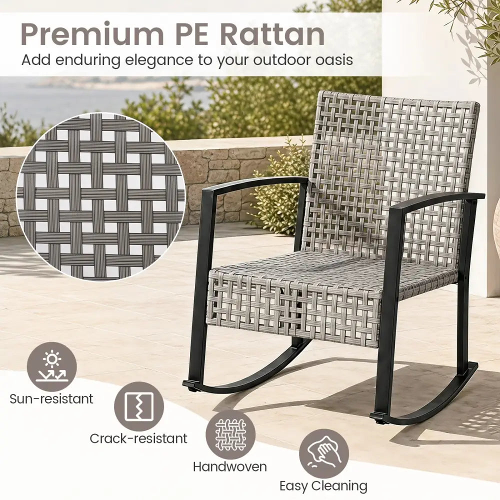 3-Piece Outdoor Rocking Chair Set for Garden-Gray - Gray - Patio Rocking Chairs & Gliders
