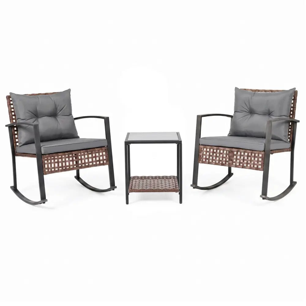 3-Piece Outdoor Rocking Chair Set-Gray - Gray - Patio Dining Sets