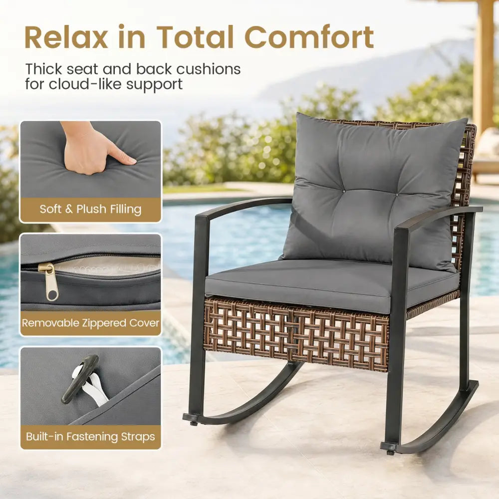 3-Piece Outdoor Rocking Chair Set-Gray - Gray - Patio Dining Sets