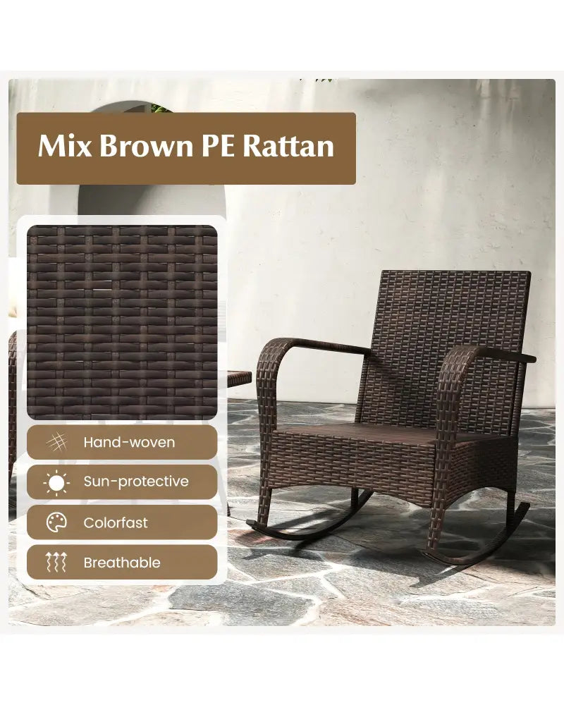 3 Piece Outdoor Rocking Set with Tempered Glass Coffee Table for Backyard Poolside-Brown - Brown - Patio Furniture Sets