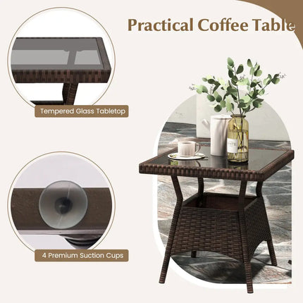 3 Piece Outdoor Rocking Set with Tempered Glass Coffee Table for Backyard Poolside-Brown - Brown - Patio Furniture Sets