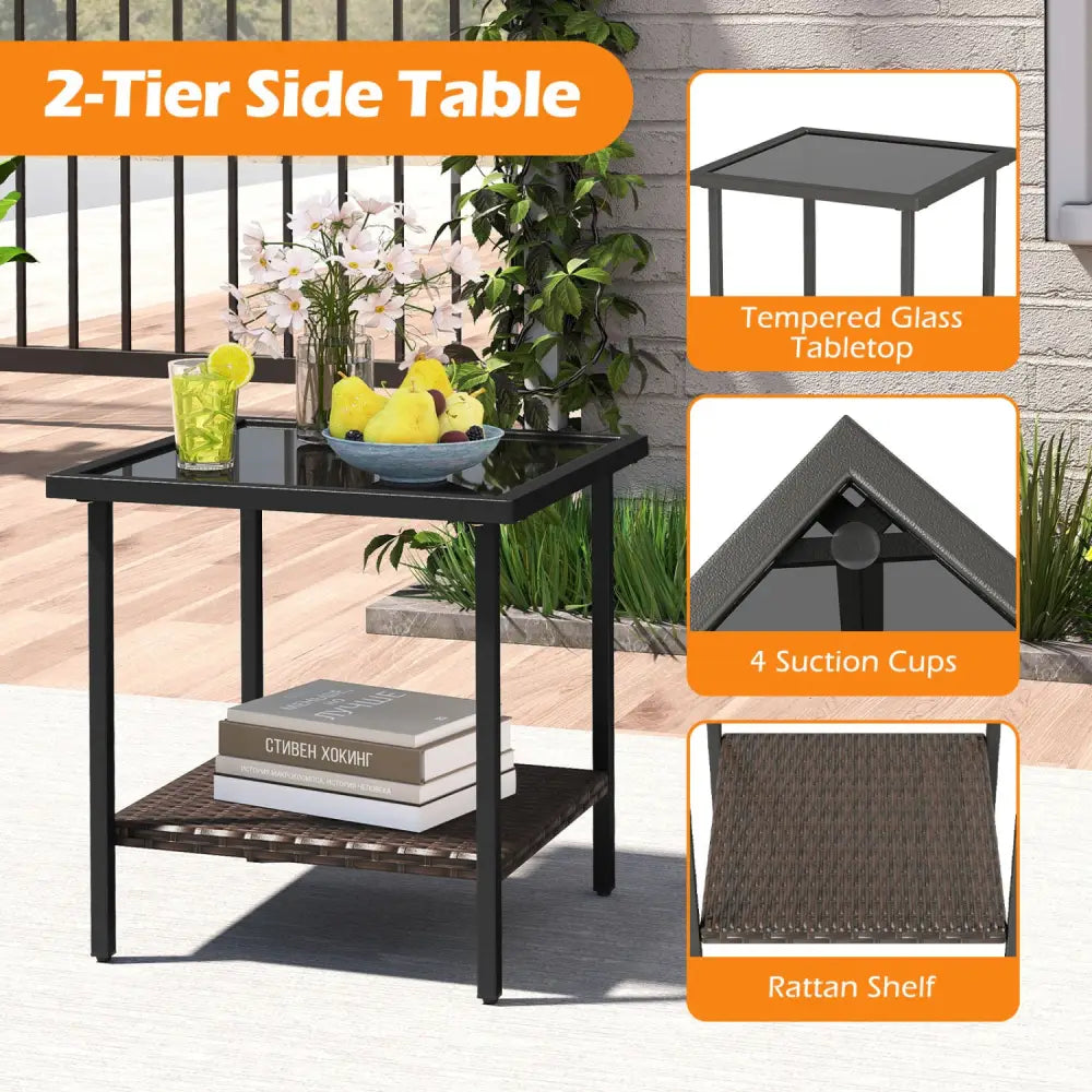 3 Piece Outdoor Swivel Chair Set with Tempered Glass Side Table-White - White - Patio Conversation Sets