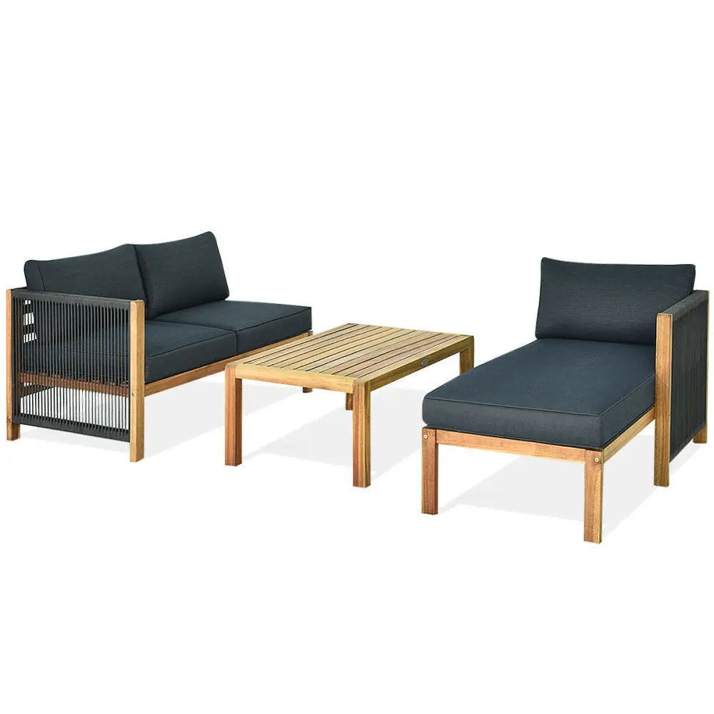 3 Piece Patio Acacia Sofa Set with Nylon Armrest - Gray - Outdoor Sectionals