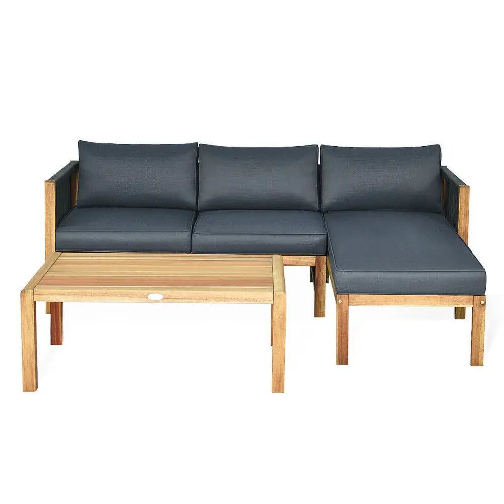 3 Piece Patio Acacia Sofa Set with Nylon Armrest - Gray - Outdoor Sectionals