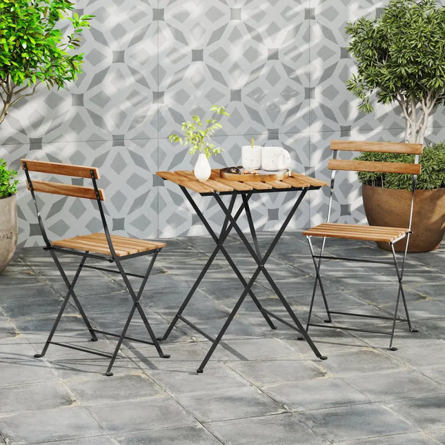 3 Piece Patio Acacia Wood Bistro Set with Slatted Seat and Tabletop-Brown - Brown - Patio Dining Sets