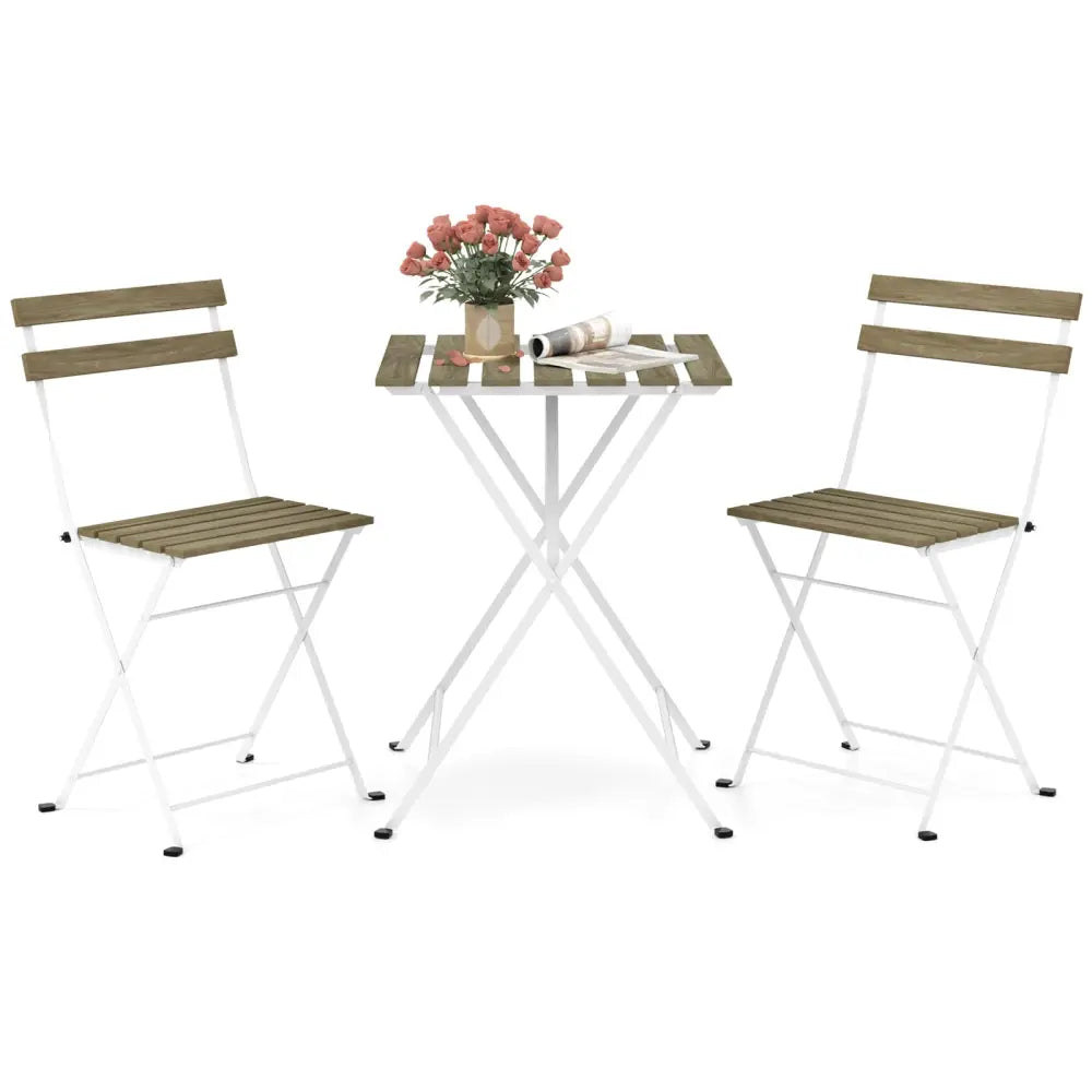 3 Piece Patio Acacia Wood Bistro Set with Slatted Seat and Tabletop-Gray - Gray - Patio Dining Sets