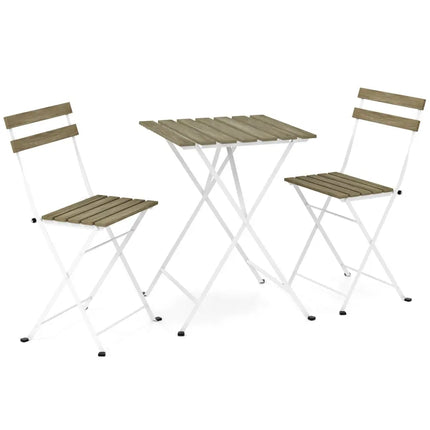 3 Piece Patio Acacia Wood Bistro Set with Slatted Seat and Tabletop-Gray - Gray - Patio Dining Sets