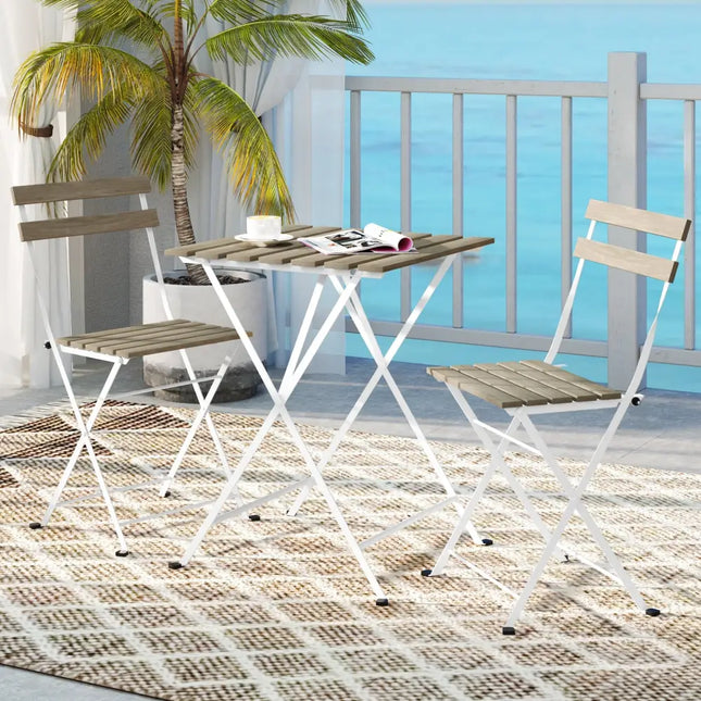 3 Piece Patio Acacia Wood Bistro Set with Slatted Seat and Tabletop-Gray - Gray - Patio Dining Sets