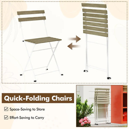 3 Piece Patio Acacia Wood Bistro Set with Slatted Seat and Tabletop-Gray - Gray - Patio Dining Sets