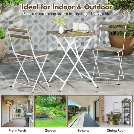 3 Piece Patio Acacia Wood Bistro Set with Slatted Seat and Tabletop-Gray - Gray - Patio Dining Sets