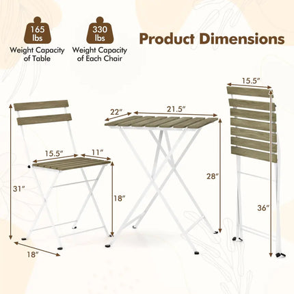 3 Piece Patio Acacia Wood Bistro Set with Slatted Seat and Tabletop-Gray - Gray - Patio Dining Sets