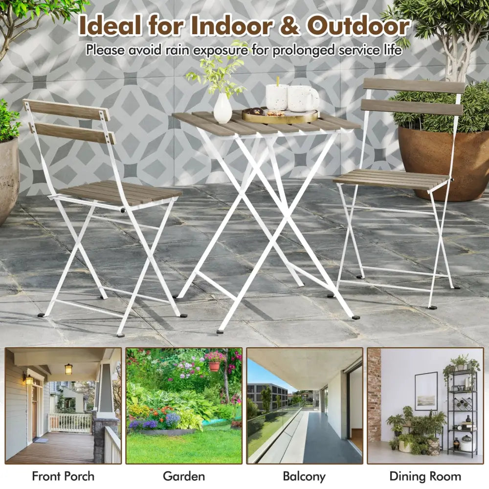 3 Piece Patio Acacia Wood Bistro Set with Slatted Seat and Tabletop-Gray - Gray - Patio Dining Sets