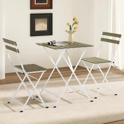 3 Piece Patio Acacia Wood Bistro Set with Slatted Seat and Tabletop-Gray - Gray - Patio Dining Sets