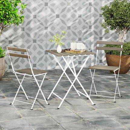3 Piece Patio Acacia Wood Bistro Set with Slatted Seat and Tabletop-Gray - Gray - Patio Dining Sets