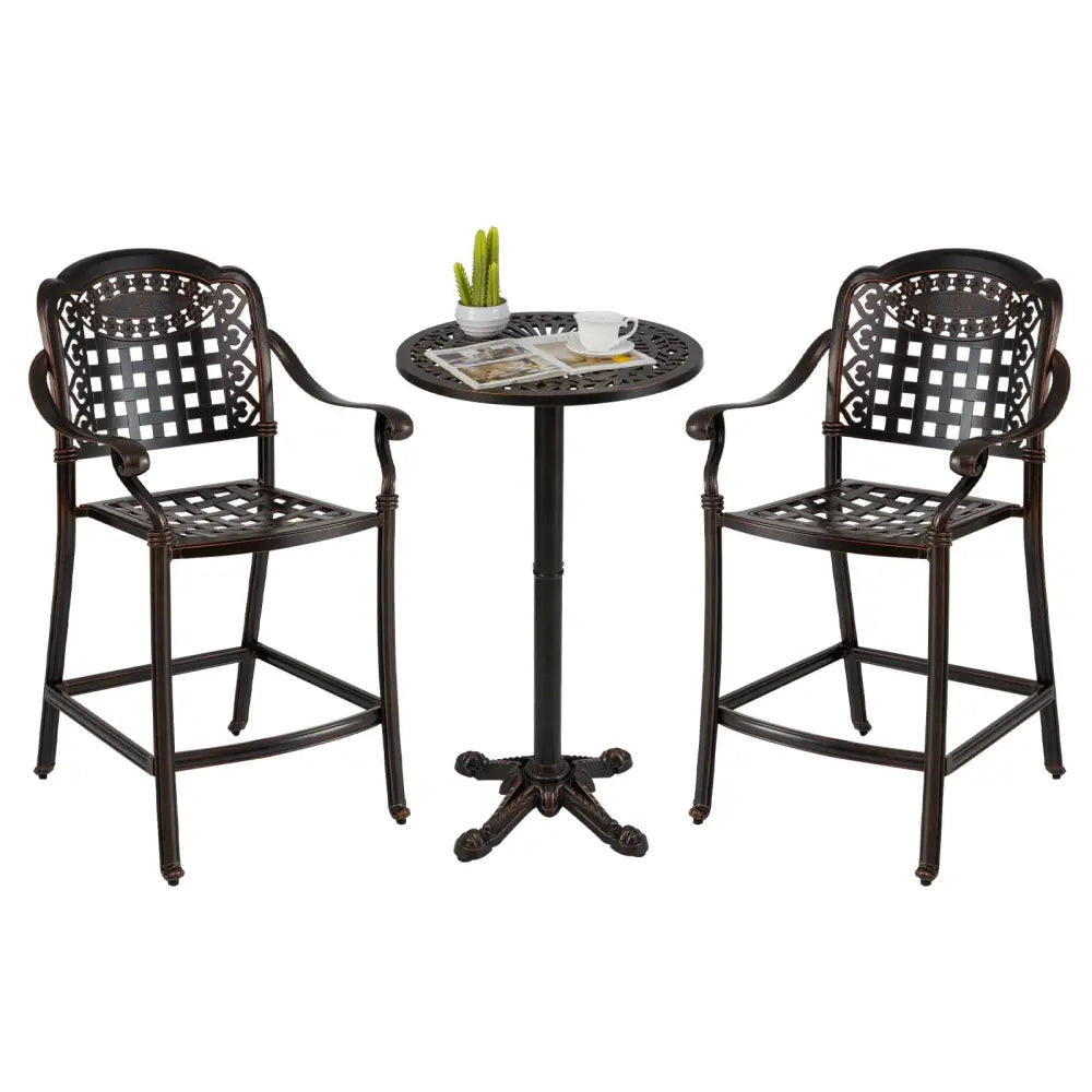 3 Piece Patio Bar Set Outdoor Cast Aluminum Round High Top Table 2 Counter Height Bar Stools - Patio Bar Furniture