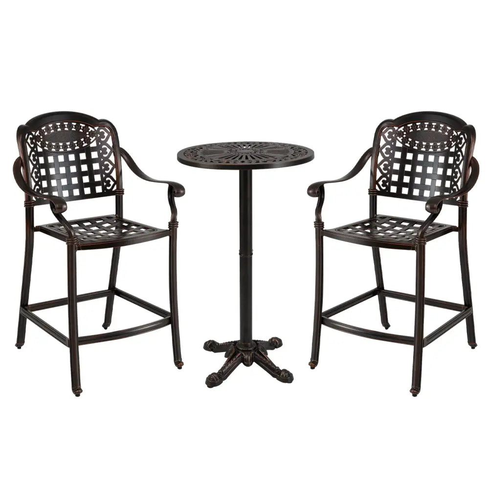 3 Piece Patio Bar Set Outdoor Cast Aluminum Round High Top Table 2 Counter Height Bar Stools - Patio Bar Furniture