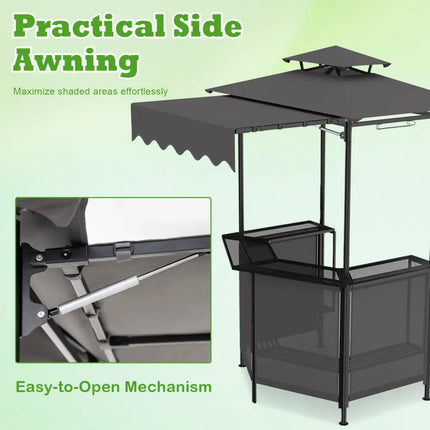 3-Piece Patio Bar Set Outdoor Grill Gazebo and 2 Folding Bar Stools-Black - Black - Patio Bar Furniture