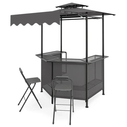 3-Piece Patio Bar Set Outdoor Grill Gazebo and 2 Folding Bar Stools-Black - Black - Patio Bar Furniture