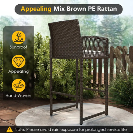 3 Piece Patio Bar Set Outdoor Wicker Bar Height Round Table and Armchairs-White - White - Patio Bar Furniture