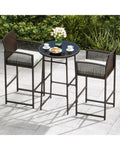 3 Piece Patio Bar Set Outdoor Wicker Bar Height Table and Armchairs-White - White - Patio Bar Furniture