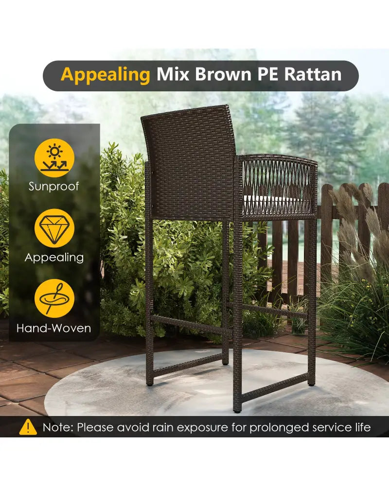 3 Piece Patio Bar Set Outdoor Wicker Bar Height Table and Armchairs-White - White - Patio Bar Furniture