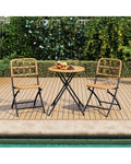 3 Piece Patio Bistro Set Folding Round Table and Chairs with Wicker Seat - Patio Conversation Sets