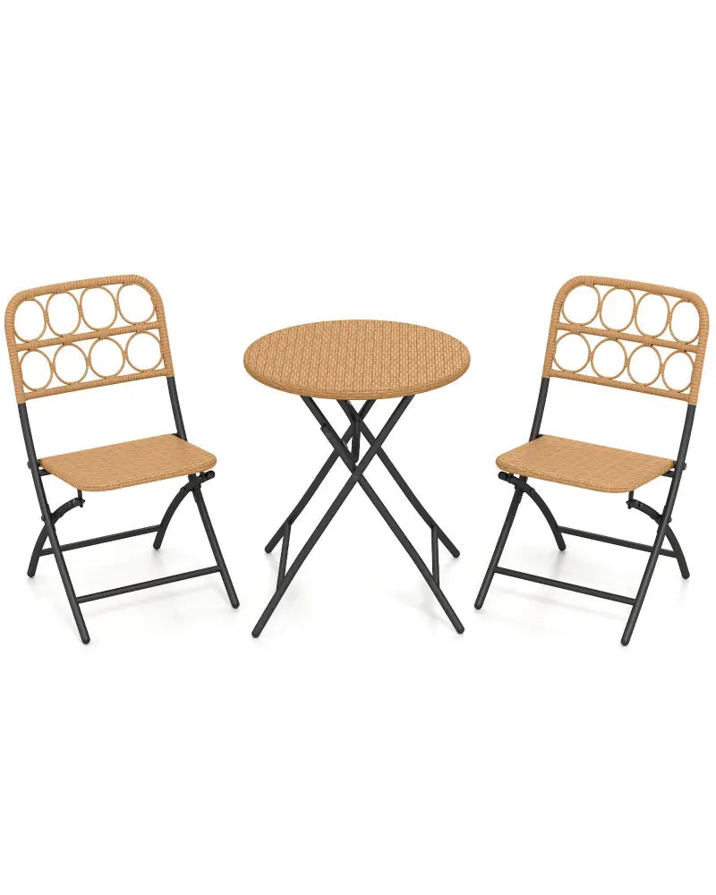 3 Piece Patio Bistro Set Folding Round Table and Chairs with Wicker Seat - Patio Conversation Sets