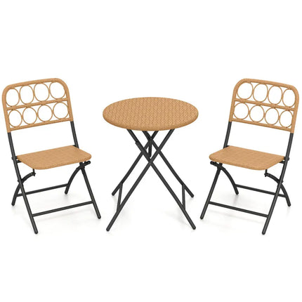 3 Piece Patio Bistro Set Folding Round Table and Chairs with Wicker Seat - Patio Conversation Sets