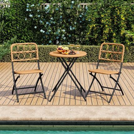 3 Piece Patio Bistro Set Folding Round Table and Chairs with Wicker Seat - Patio Conversation Sets