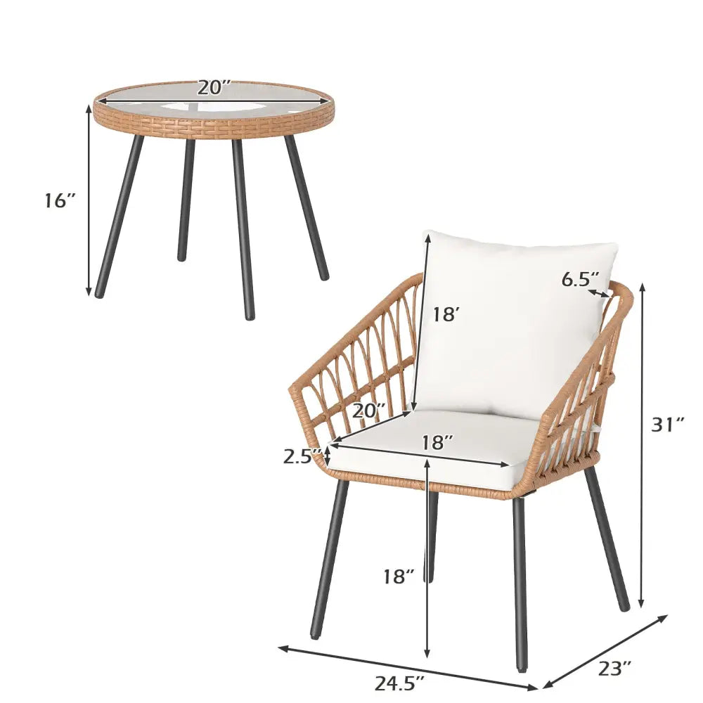 3 Piece Patio Bistro Set with Heavy Duty Metal Frame-Beige - Beige - Patio Conversation Sets