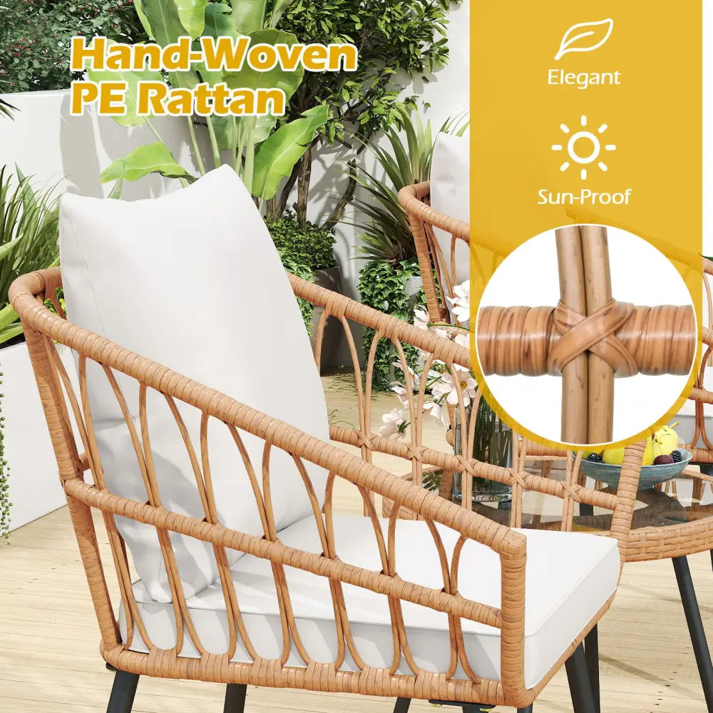 3 Piece Patio Bistro Set with Heavy Duty Metal Frame-Beige - Beige - Patio Conversation Sets