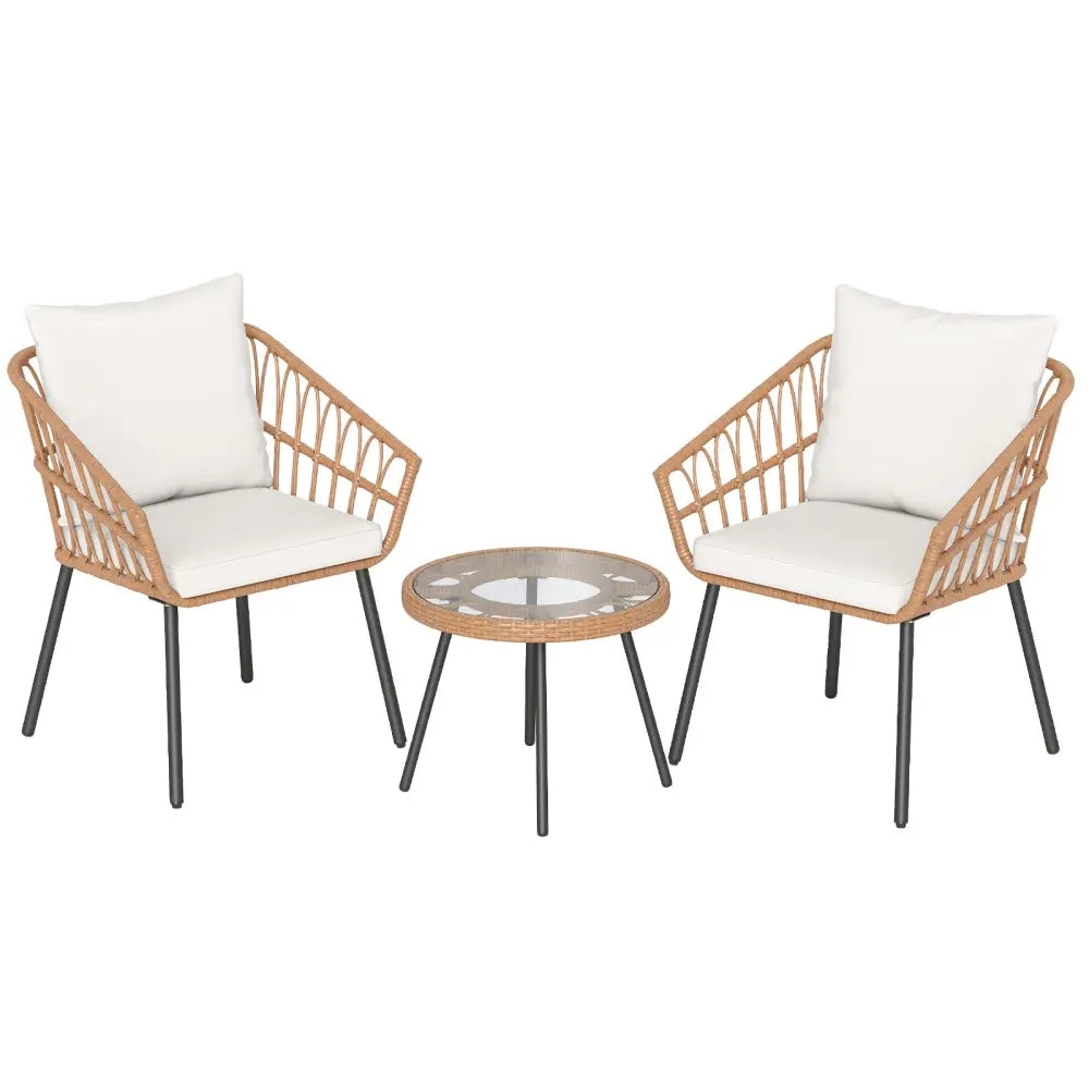 3 Piece Patio Bistro Set with Heavy Duty Metal Frame-Beige - Beige - Patio Conversation Sets