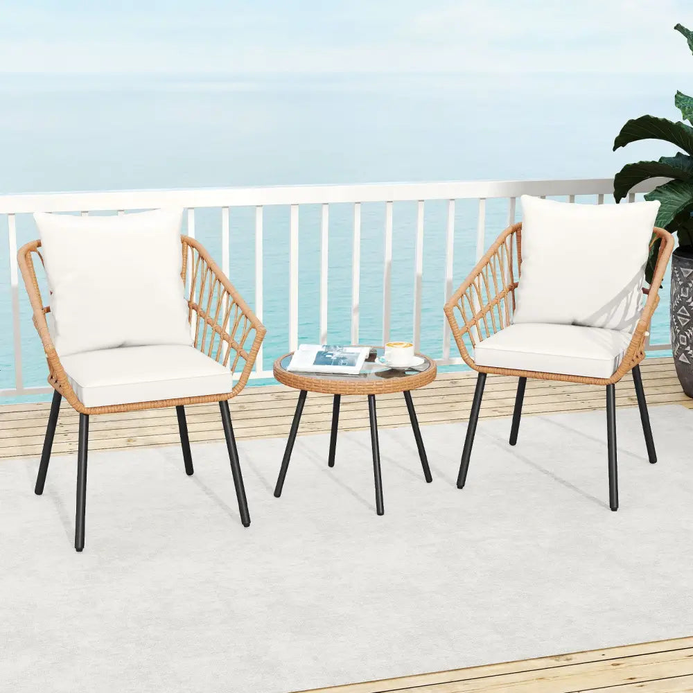 3 Piece Patio Bistro Set with Heavy Duty Metal Frame-Beige - Beige - Patio Conversation Sets