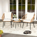 3 Piece Patio Bistro Set with Heavy Duty Metal Frame-Beige - Beige - Patio Conversation Sets