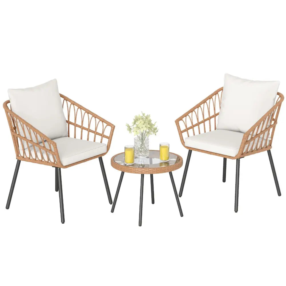3 Piece Patio Bistro Set with Heavy Duty Metal Frame-Beige - Beige - Patio Conversation Sets
