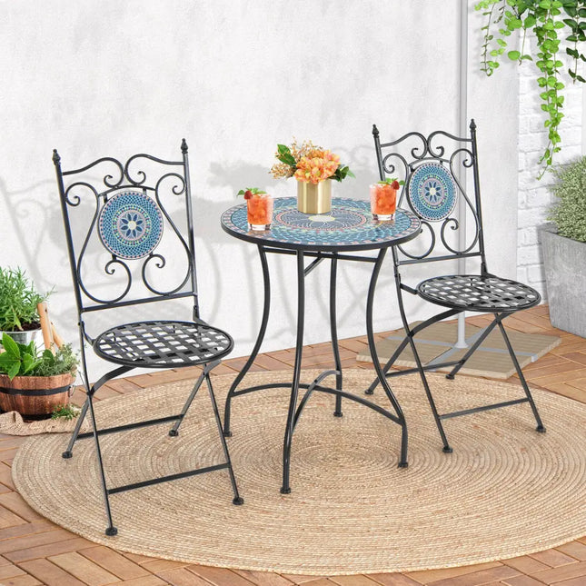 3 Piece Patio Bistro Set with Mosaic Pattern - Blue - Patio Dining Sets