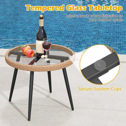 3 Piece Patio Bistro Set with PE Rattan Wicker Chairs and Tempered Glass Coffee Table-Natural - Natural - Patio