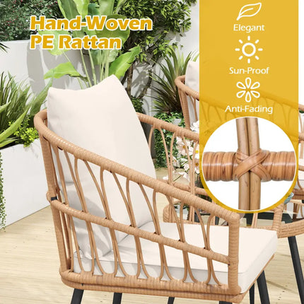 3 Piece Patio Bistro Set with PE Rattan Wicker Chairs and Tempered Glass Coffee Table-Natural - Natural - Patio