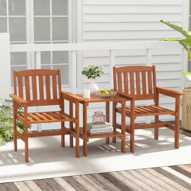 3 Piece Patio Bistro Table and Chairs Set with Umbrella Hole - Natural - Patio Conversation Sets